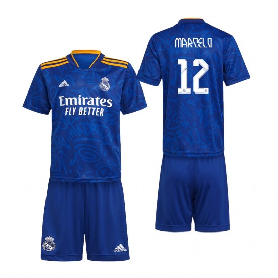 Camisola Real Madrid Marcelo 12 Criança Equipamento Segundo 2021-2022 Manga Curta